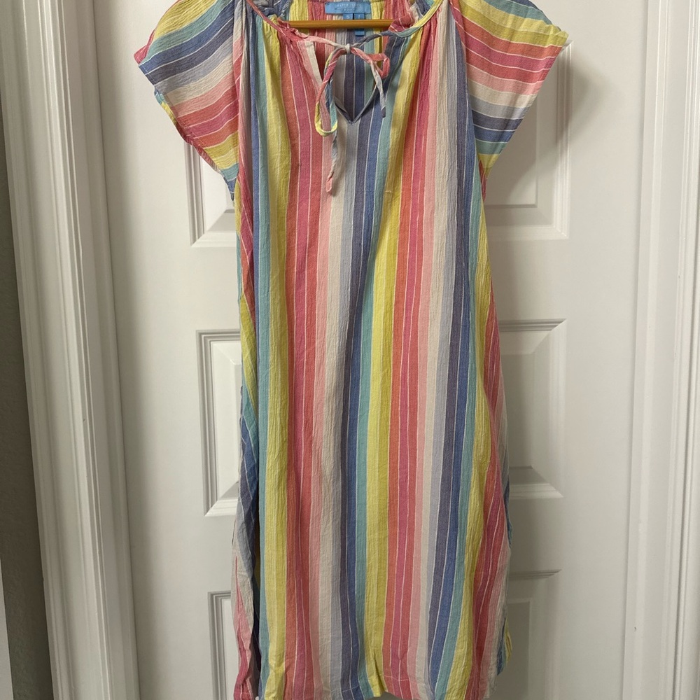 Draper James Pastel Rainbow Stripe Tie-Front Girls Dress